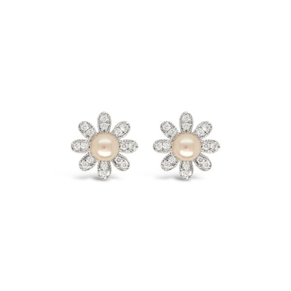 Topos flores de perlas con diamantes - oro blanco