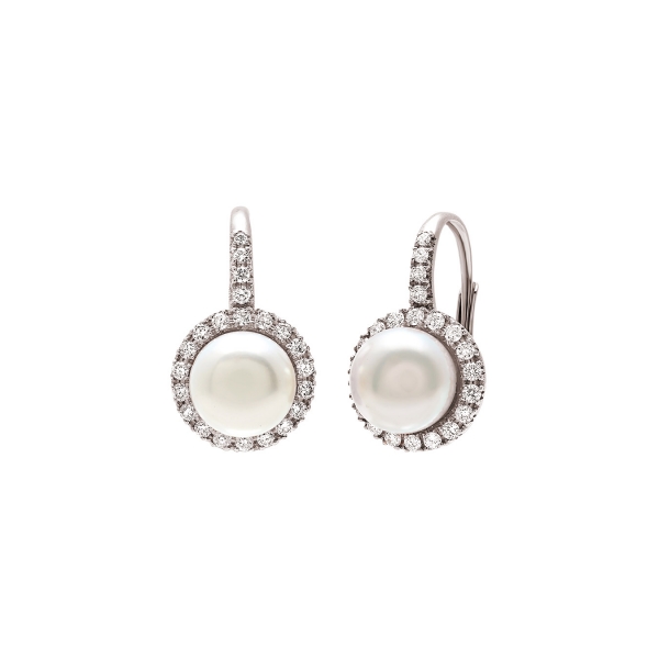 MIMI Aretes Happy oro blanco 18k, perlas y diamantes