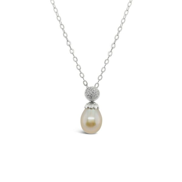 Collar con pendiente de perla y diamantes - oro blanco