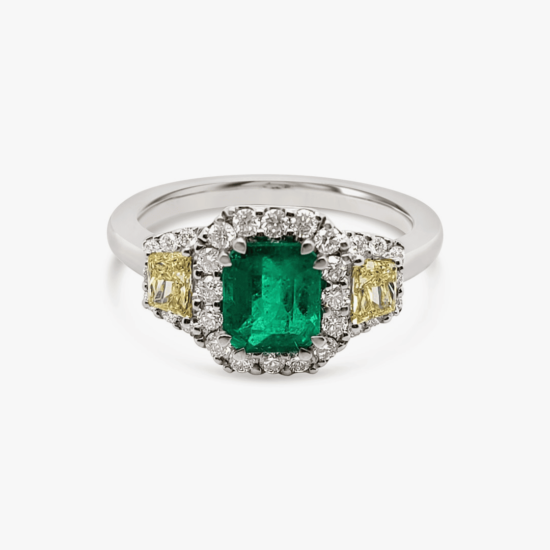 Anillo Bauer Esmeraldas Oro Blanco 18k, esmeraldas y diamantes