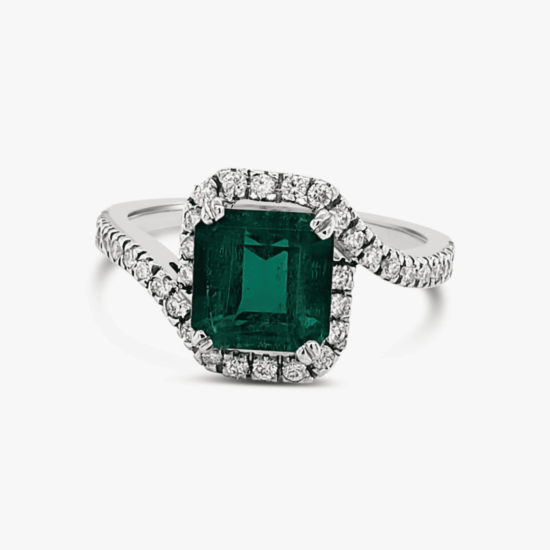 Anillo Bauer Esmeraldas Oro Blanco 18k, esmeraldas y diamantes