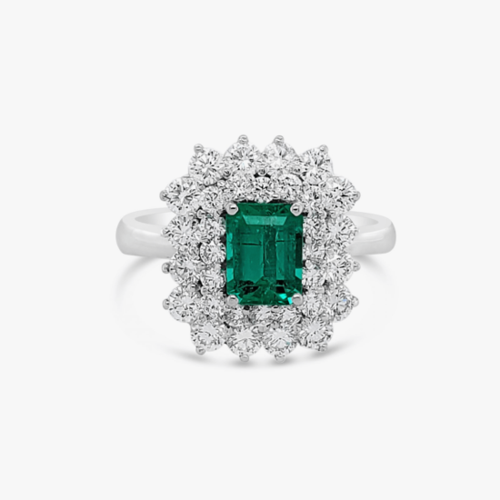 Anillo Bauer Esmeraldas oro blanco 18k, diamantes y esmeraldas