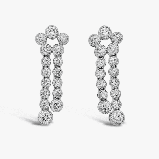 Aretes largos Bauer oro blanco 18K y diamantes