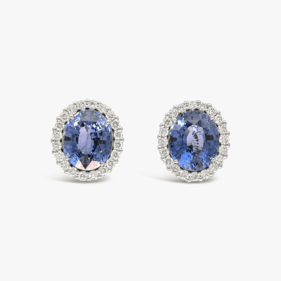 Aretes topos Bauer oro blanco 18K, zafiros y diamantes