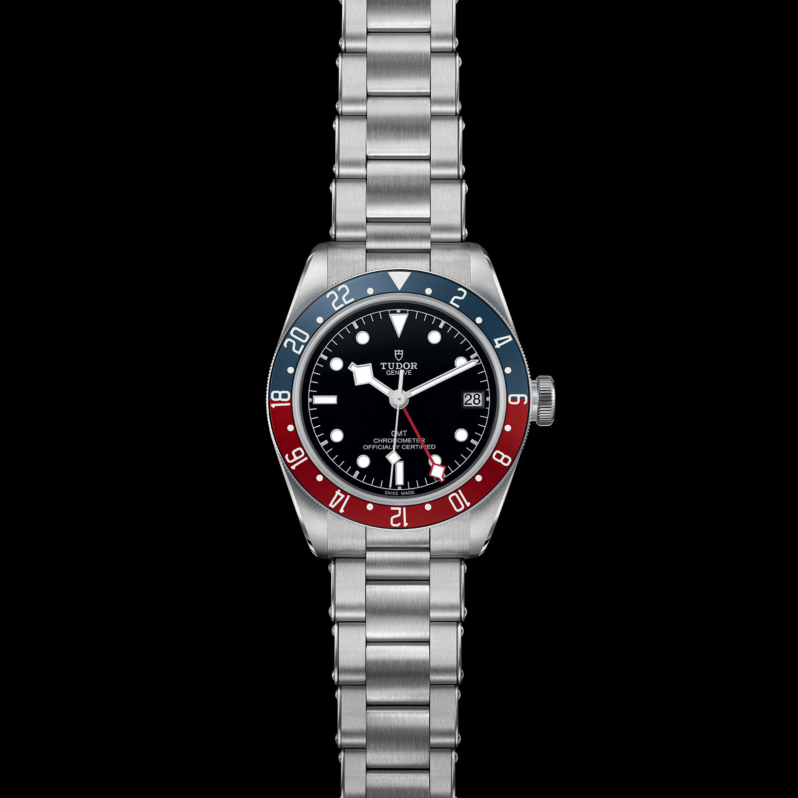 Reloj Tudor Black Bay GMT Automático en acero con indicador de fecha y bisel azul/rojo.