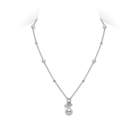 Collar con pendiente mikimoto oro blanco 18K, perlas Akoya y diamantes