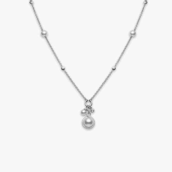 Collar con pendiente mikimoto oro blanco 18K, perlas Akoya y diamantes