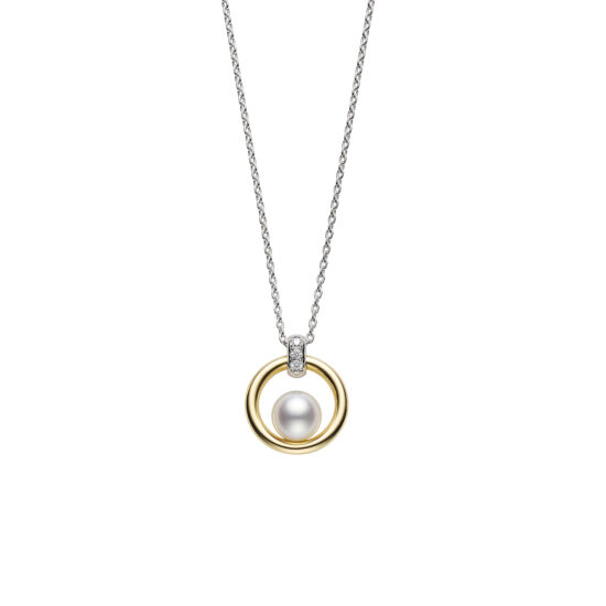 Collar con pendiente mikimoto circle Collection, oro blanco 18k, perla Akoya y diamantes