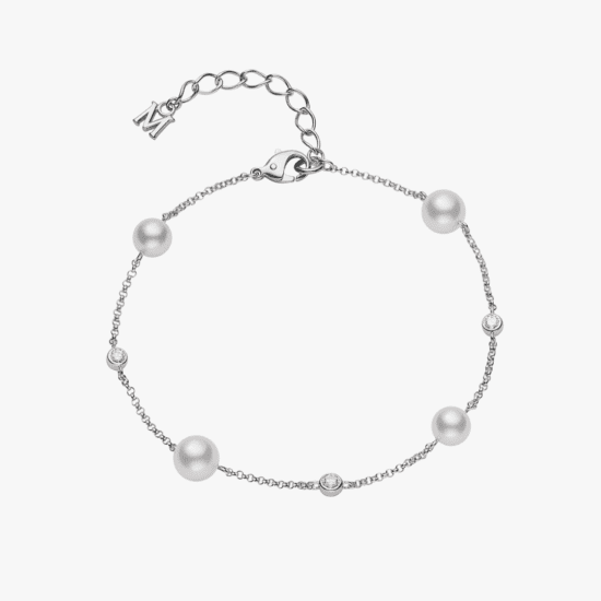Pulsera Mikimoto Station oro blanco 18k, perlas Akoya y diamantes