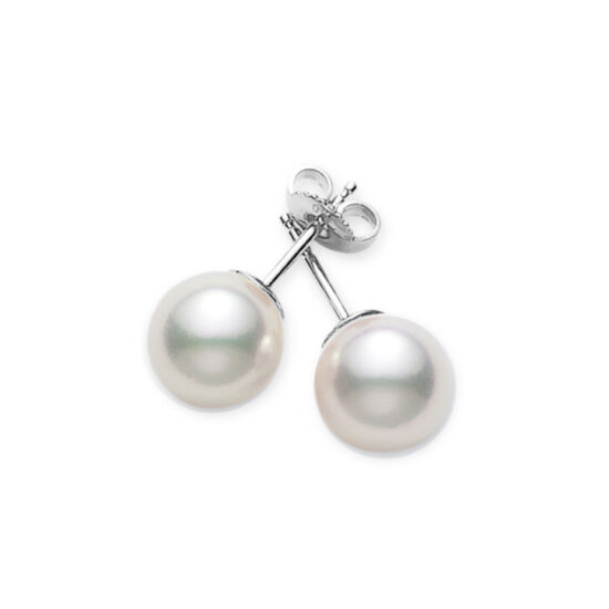 Aretes topos Mikimoto Everyday Essentials oro blanco 18k y perlas