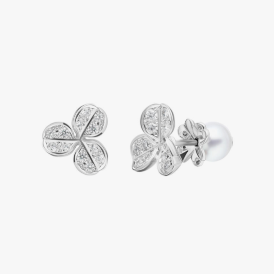 Aretes topos Mikimoto South Sea oro blanco 18k, perlas y diamantes