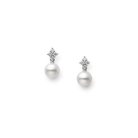 Aretes colgantes Mikimoto Classic oro blanco 18k, perlas y diamantes