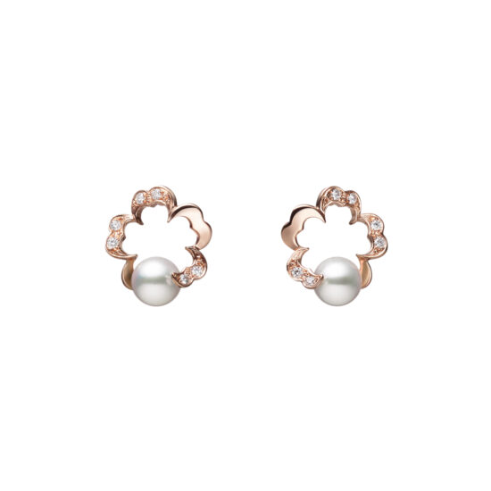 Aretes topos Mikimoto Cherry Blossom oro rosado 18k, perlas y diamantes