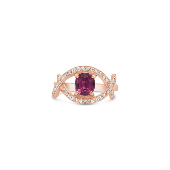 Anillo Bauer oro rosa 18k, rubíes y diamantes