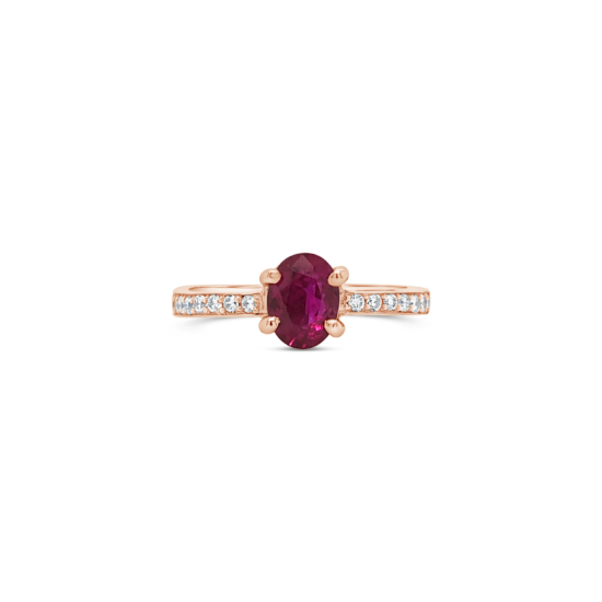 Anillo Bauer oro rosa 18k, rubíes y diamantes