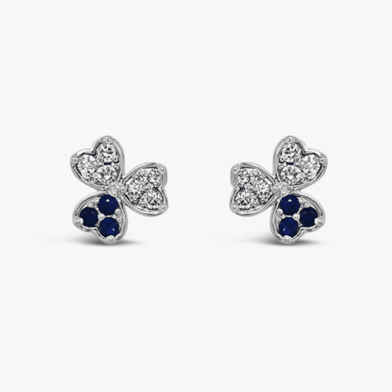 Aretes topos Bauer oro blanco 18K, zafiros y diamantes