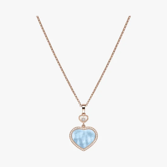 Pendiente Happy Hearts madre perla turquesa bril alrededor y superior con cadena