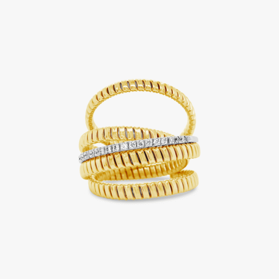 Anillo argollas entrelazadas Bauer oro amarillo 18K, oro blanco 18K y diamantes