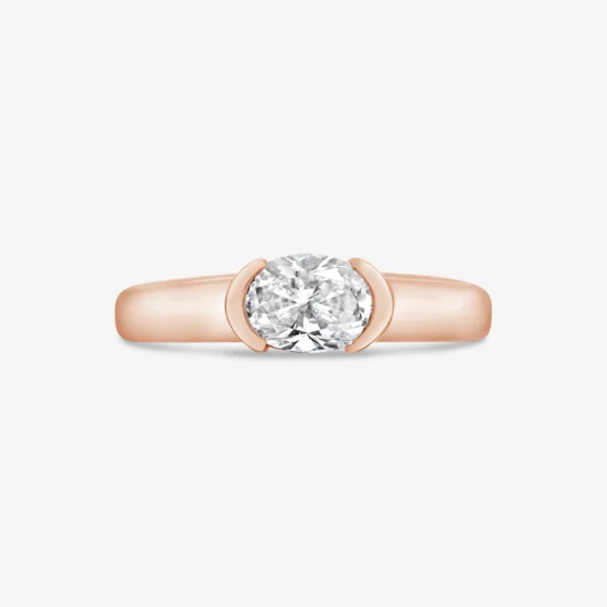 Anillo solitario bisel Bauer oro rosa  18K y diamantes
