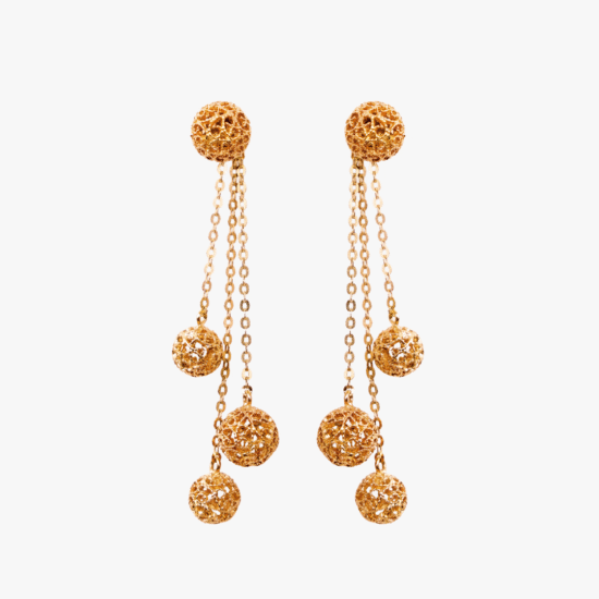 Aretes Jackets lluvia de esferas de filigrana caracol Bauer Herencias oro amarillo 18K y esmeraldas