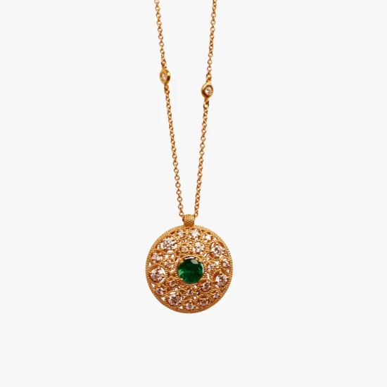 Collar dije cielo estrellado de filigrana Bauer Herencias oro amarillo 18K, esmeralda y diamantes