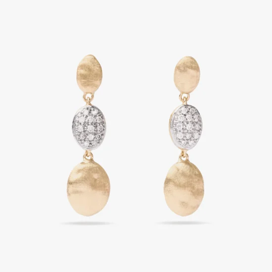 Aretes triple ovalo Marco Bicego Siviglia oro amarillo 18K, oro blanco 18K y diamantes
