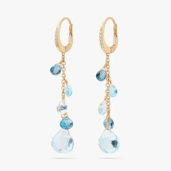 Aretes largos Marco Bicego Paradise oro amarillo 18K, diamates y topacios