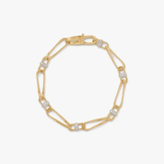 Pulsera eslabones entrelazados Marco Bicego Marrakech oro amarillo 18K, oro blanco 18K y diamantes