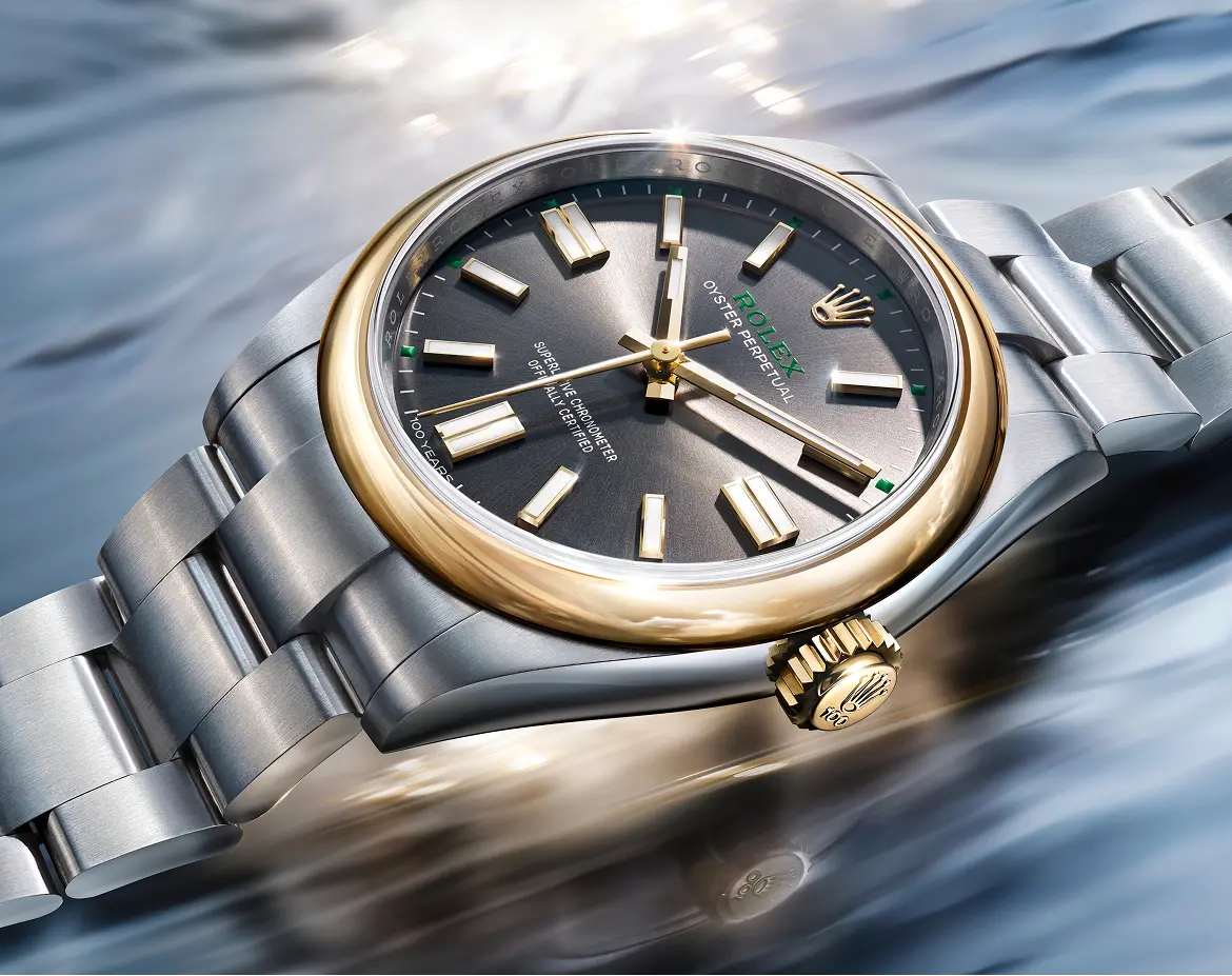 rolex new watches 2026 the oyster perpetual 41 yellow rolesor m134303 0001 portrait