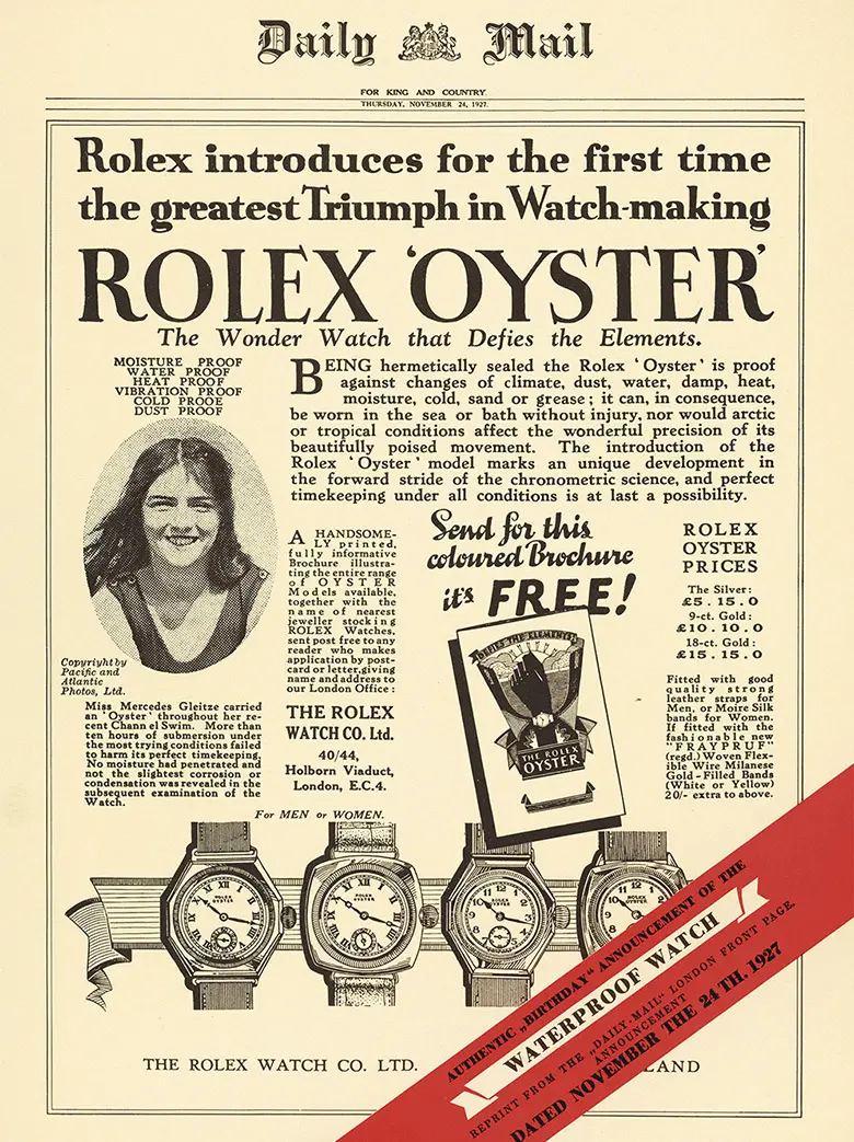 rolex oyster story 1927 mercedesgleitze portrait