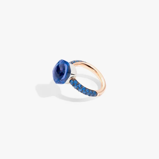 Anillo Pomellato Nudo Classic de Oro Rosa de 18k, Topacio Azul London y lapislazuli en el aro