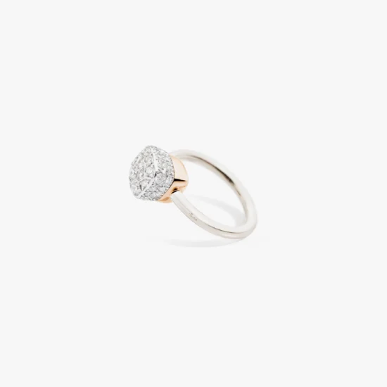 Anillo Pomellato Nudo Petit de Oro Blanco y Oro Rosa de 18K con pavé de diamantes