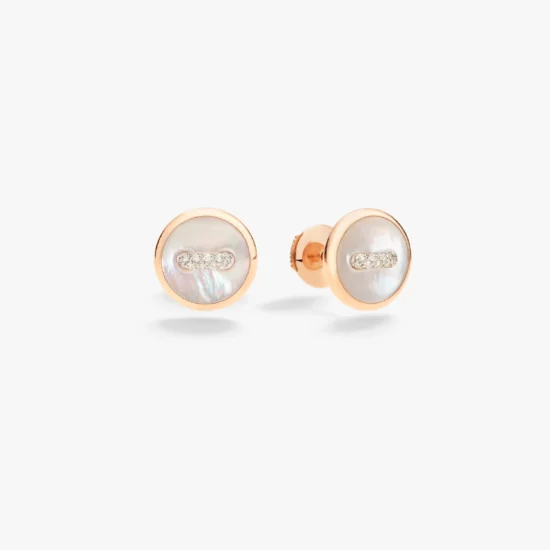 Aretes Pomellato Pom Pom Dot de Oro Rosa de 18K con Madre Perla y Diamantes