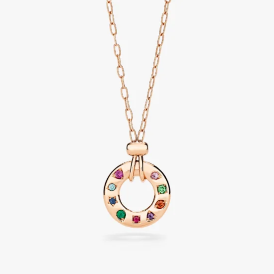 Collar Pomellato Iconica de Oro Rosa de 18K con Rubí, Esmeralda y Zafiro Azul
