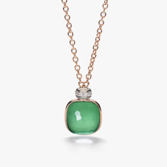 Collar Pomellato Nudo de Oro Rosa y Oro Blanco de 18K con Prasiolita, Ágata Verde y Pavé de Diamantes