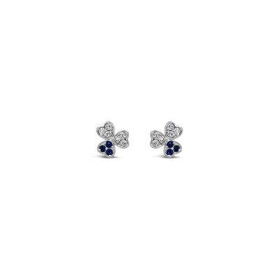 Aretes topos Bauer oro blanco 18K y diamantes y zafiros