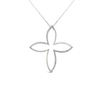 Pendiente flor XL con pavé de diamantes – oro blanco