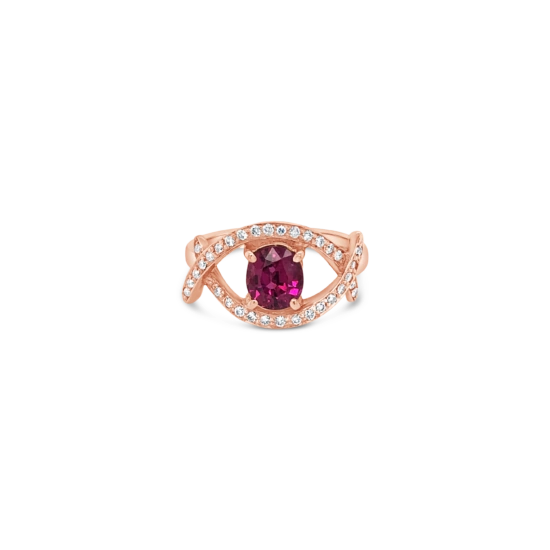 Anillo Bauer oro rosa 18K, rubí y diamantes